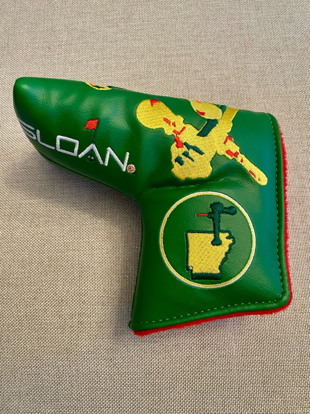 Sloan Valve - Swag corporate custom putter headcover Arkansas / PGA Masters Golf